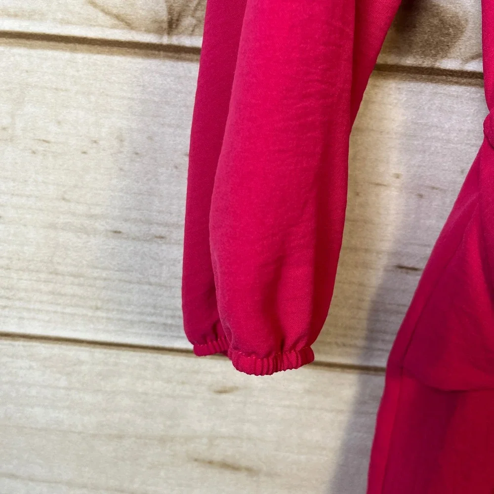 fraiche by j Womens Wrap Dress Pink V Neck Long Sleeve‎ Tie Waist ALine Size M